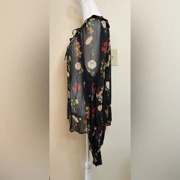 Anthropologie Women’s Sheer Neck Tie Button down Blouse Raglan Sleeve Size Xl. - Picture 9 of 17